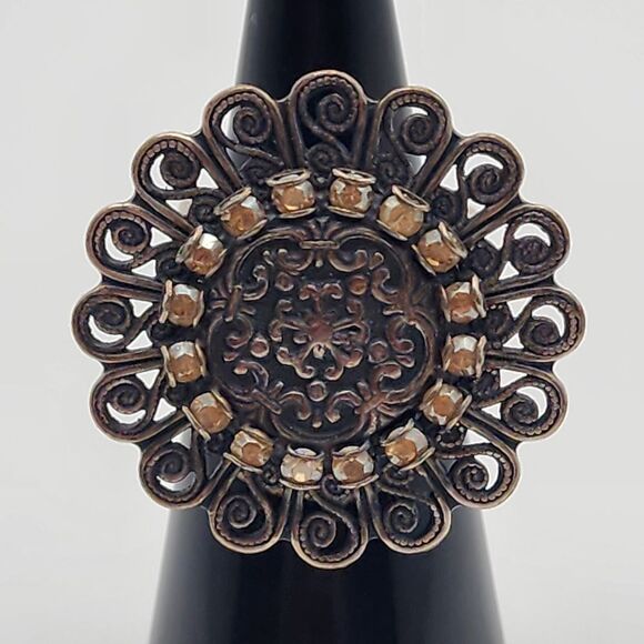 Liz Palacios bronze tone, silver tone, and orange crystal ring (6) - Picture 1 of 7